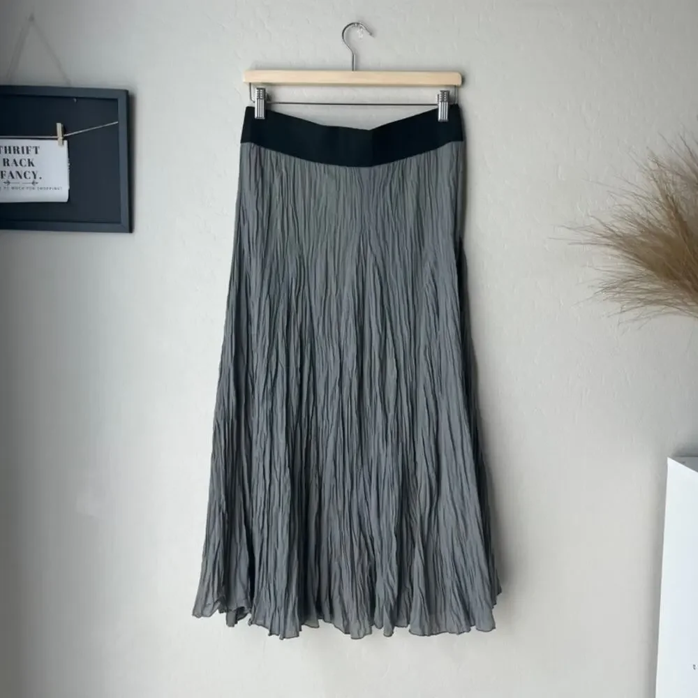 CP Shades Gray Crinkle Textured A-Line Lagenlook Pull-On Midi Skirt Size Medium - Picture 6 of 8